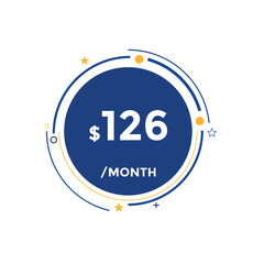 $125 USD Dollar Month sale promotion Banner. Special offer, 125 dollar month price tag, shop now button. Business or shopping promotion marketing concept
