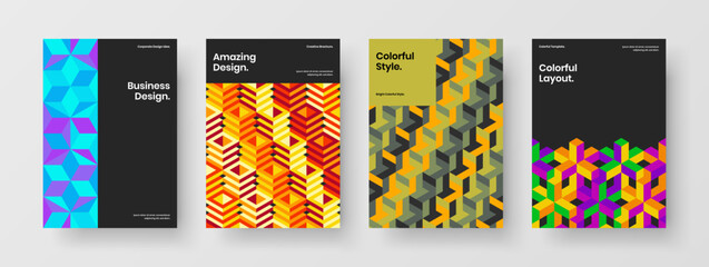 Minimalistic geometric tiles company identity template set. Colorful cover design vector layout collection.