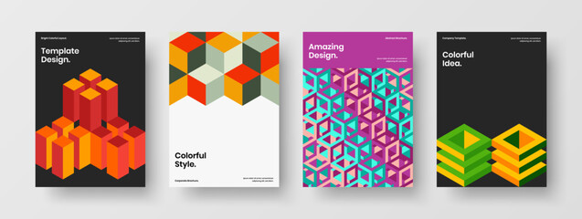 Abstract catalog cover A4 design vector template bundle. Fresh mosaic hexagons annual report illustration collection.