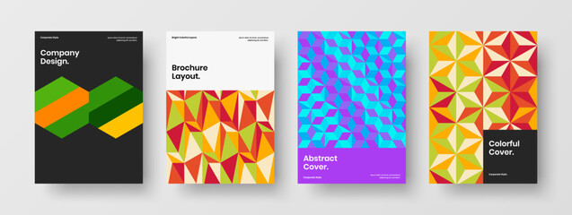 Trendy corporate cover A4 design vector concept collection. Amazing geometric tiles annual report illustration set.