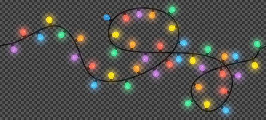 Christmas lights on transparent background