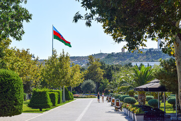 Azerbaijan flags in the park