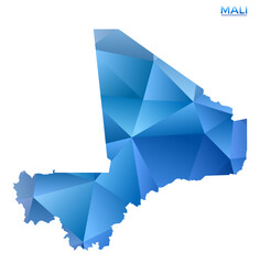 Vector polygonal Mali map. Vibrant geometric country in low poly style. Trendy illustration for your infographics. Technology, internet, network concept.
