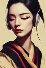 Ein Porträt einer kreativen asiatischen Schönheit mit ausgefallenen Kopfhörern. © designprojects