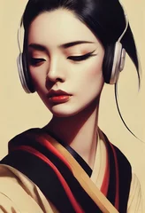 Ein Porträt einer kreativen asiatischen Schönheit mit ausgefallenen Kopfhörern. © designprojects