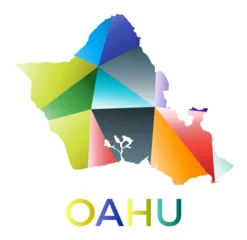 Fototapeten Bright colored Oahu shape. Multicolor geometric style island logo. Modern trendy design. Artistic vector illustration. © Eugene Ga