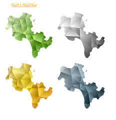 Set of vector polygonal maps of Koh Rong. Bright gradient map of island in low poly style. Multicolored Koh Rong map in geometric style for your infographics. Authentic vector illustration.