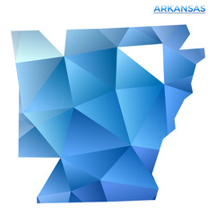 Vector polygonal Arkansas map. Vibrant geometric us state in low poly style. Attractive illustration for your infographics. Technology, internet, network concept.