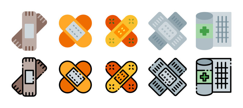 bandage icon set. vector illustration with flat and filled line style