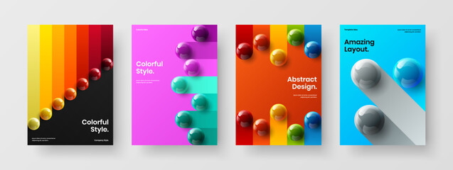 Naklejka premium Minimalistic realistic spheres catalog cover layout collection. Fresh corporate brochure A4 design vector illustration bundle.