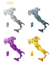 Set of vector polygonal maps of Italy. Bright gradient map of the country in low poly style. Multicolored Italy map in geometric style for your infographics. Stylish vector illustration.