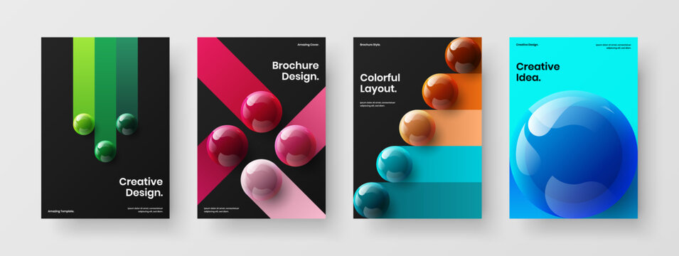 Fresh Realistic Balls Flyer Layout Set. Geometric Catalog Cover A4 Design Vector Illustration Composition.