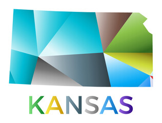 Bright colored Kansas shape. Multicolor geometric style us state logo. Modern trendy design. Classy vector illustration.