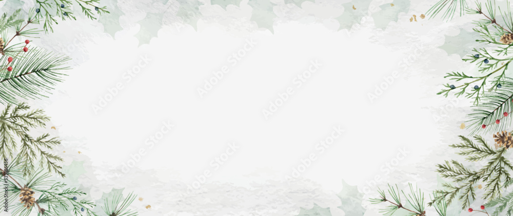 Canvas Prints watercolor vector winter background with fir branches and cones.