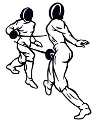 Fototapeta na wymiar Fight at a fencing competition - hand drawn illustration