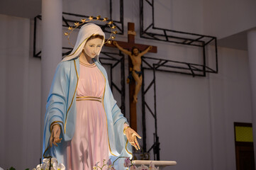 Statue of the Virgin Mary in the Roman Catholic Church of St Elijah in Tihaljina, Bosnia and Herzegovina. 2021/11/11.