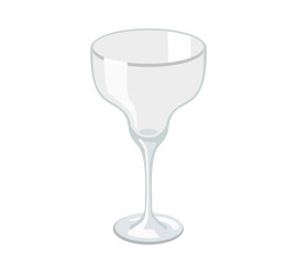 Empty glass for margarita drink isolated on white background. Vector cartoon flat illustration.