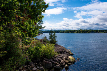 Fototapeta na wymiar St. Lawrence River seen from Beau Rivage Island in the Thousand Islands in Ontario