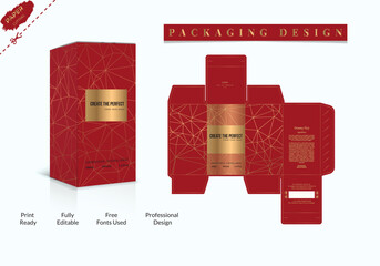 Box, Packaging Die Cut Template For Product vector design with 3D Preview and Perfume Packaging design, luxury box design, Box die line, and Design elements. Illustration Vector design Template.