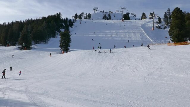 Skiers on ski slope in Mayrhofen