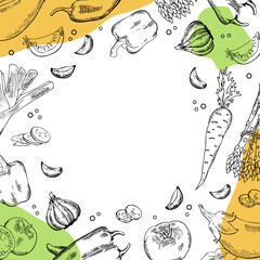 background of colorless vegetables and colored spots