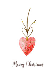 Watercolor Christmas tree heart decoration. Hand painted New Year decor isolated on white background - 539188064