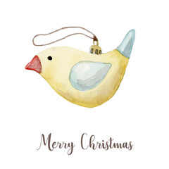 Watercolor Christmas tree bird decoration. Hand painted New Year decor isolated on white background - 539188097