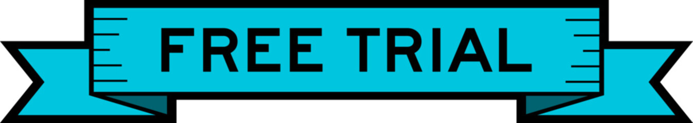 Ribbon label banner with word free trial in blue color on white background