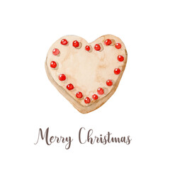 Watercolor Christmas gingerbread cookie. Hand painted New Year decor isolated on white background. - 539188632