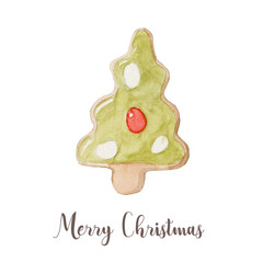 Watercolor Christmas gingerbread cookie. Hand painted New Year decor isolated on white background. - 539188682