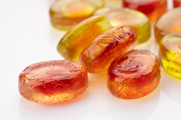 colorful fruit hard candy isolated on white. lollipop, candy, sweetmeat