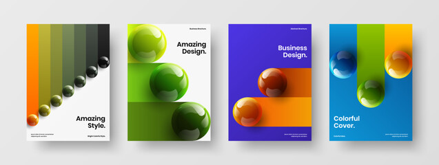 Colorful 3D balls front page illustration collection. Unique cover vector design template composition.