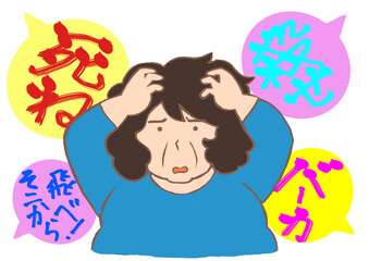 攻撃的な幻聴に襲われる統合失調症の女性のイラスト