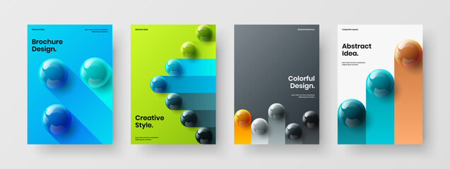 Abstract placard design vector concept set. Colorful realistic balls pamphlet template collection.