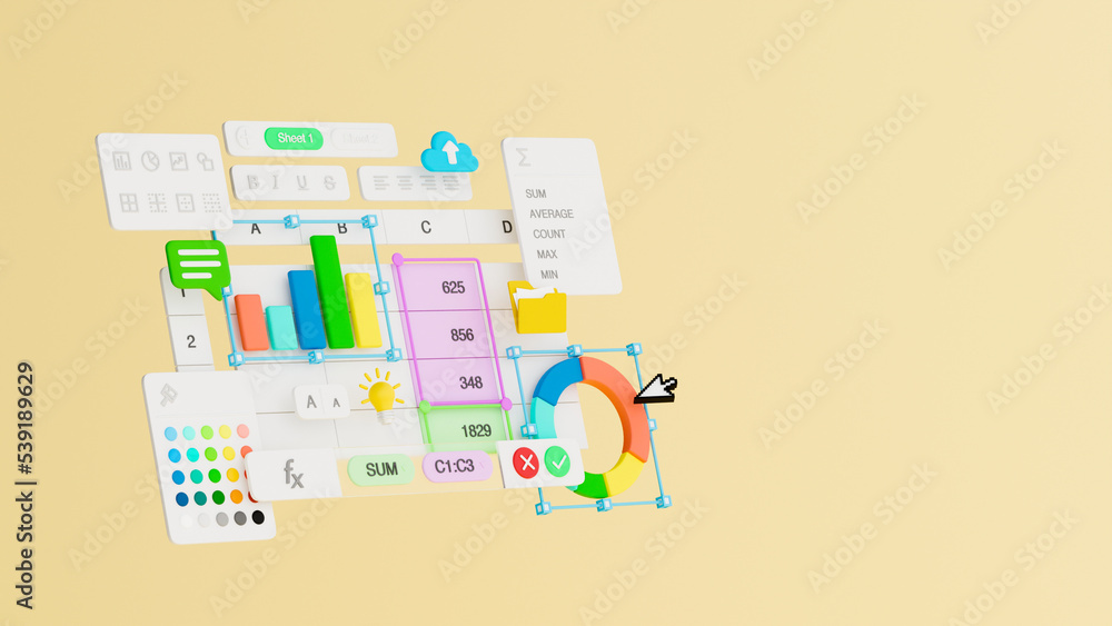 Poster spreadsheets graphs charts table data business financial report analysis screen software accounting 