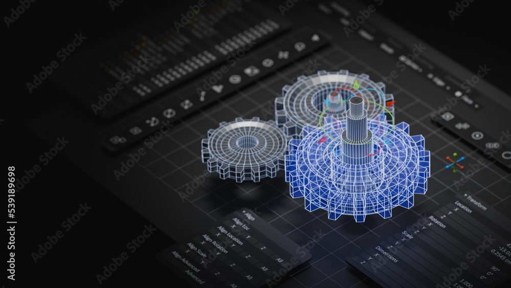 Leinwandbilder Engineering designer design 3D CAD software program Industrial engine model mechanical dimensional digital manufacturing factory engineer computer screen. 3d rendering.