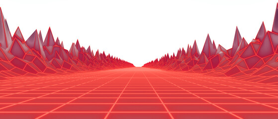 Retro sci-fi wireframe landscape. 3D rendering.
