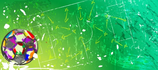 Foto op Plexiglas soccer or football illustration for the great soccer event, with paint strokes and splashes, international colors © Kirsten Hinte