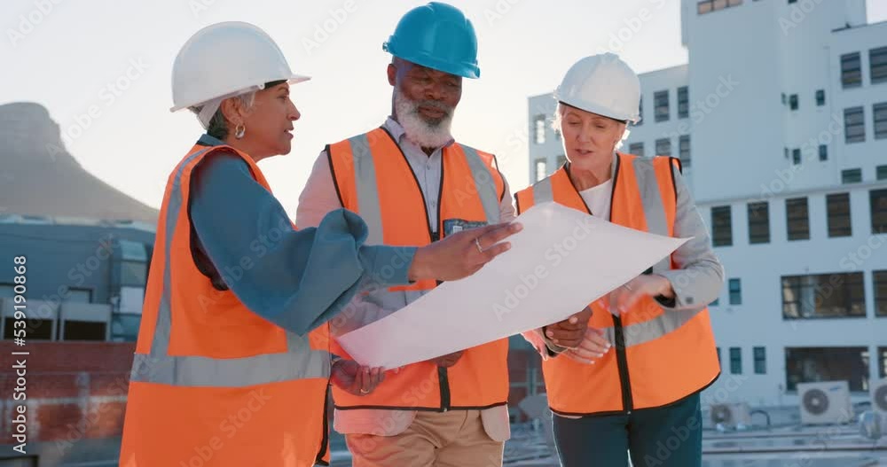 Aufkleber senior architect, blueprint or building engineer meeting or planning architecture design strategy. g