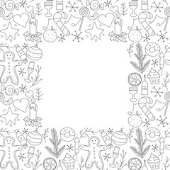 Christmas frame. New year background. Doodle christmas and new year illustration with place for text