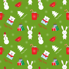  Christmas seamless patterns. Xmas endless textures for wallpaper, web page background, wrapping paper, etc.  Winter bunnies, stylized firs,