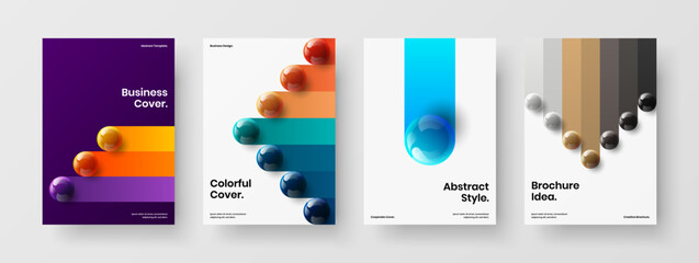 Modern realistic spheres magazine cover template set. Abstract leaflet A4 vector design illustration composition. - obrazy, fototapety, plakaty