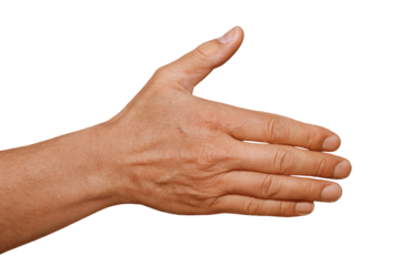 Gesture series: man holding hand in greeting.