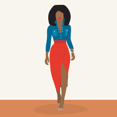 Fototapeta premium Modern Fashionable African Woman in elegant line art style vector abstract