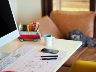 ホームオフィス　在宅勤務のワークスペース　快適空間　働き方　マイホーム　住宅設計　間取り図　住宅模型