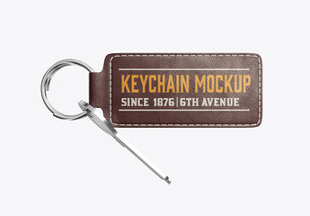 Leather Keychain with Key Mockup