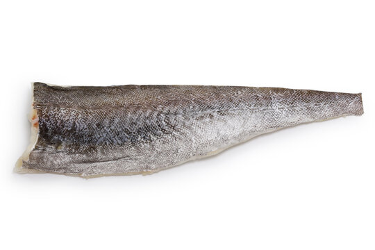 top view of raw cod fish fillet isolated on white background