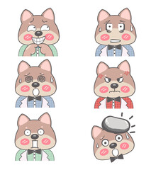 Fototapeta premium Cute Shiba Inu emotions stickers set PNG
