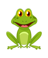 Cartoon frogs Funny cartoon frog. Little amphibia character standing and smiling on white background. Adorable froggy watching