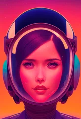 Porträt eines Sci-Fi-Cyberpunk-Mädchens. High-Tech-futuristische Frau aus der Zukunft. Das Konzept der virtuellen Realität und Cyberpunk. © designprojects